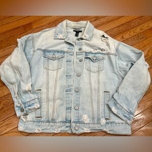 Forever 21 Light Blue Distressed Denim Jacket M/L